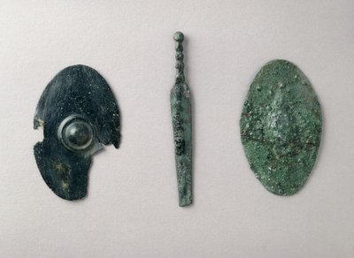 Miniature Models of Weapons: Shield from Leafield, Oxon; Sword and Shield from a Late Iron Age Shrine at Frilford, Berks by Iron Age